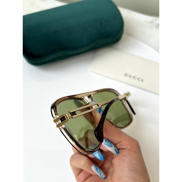 NEW Gucci GG1105S Brown Frame Green Lens Aviator Sunglasses - Picture 3 of 11
